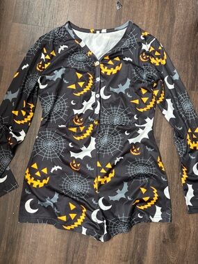 Women Halloween Jack-O'-Lantern Romper - Black & Orange